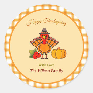 Happy Thanksgiving Turkey Pumpkin Yellow Orange Classic Round Sticker