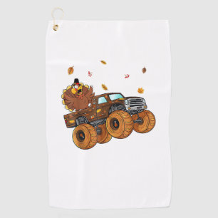 Happy Thanksgiving Turkey Riding Monster Truck Boy Golf Towel