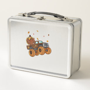 Happy Thanksgiving Turkey Riding Monster Truck Boy Metal Lunch Box