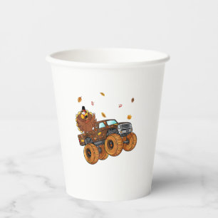 Happy Thanksgiving Turkey Riding Monster Truck Boy Paper Cups