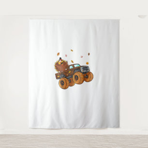Happy Thanksgiving Turkey Riding Monster Truck Boy Tapestry