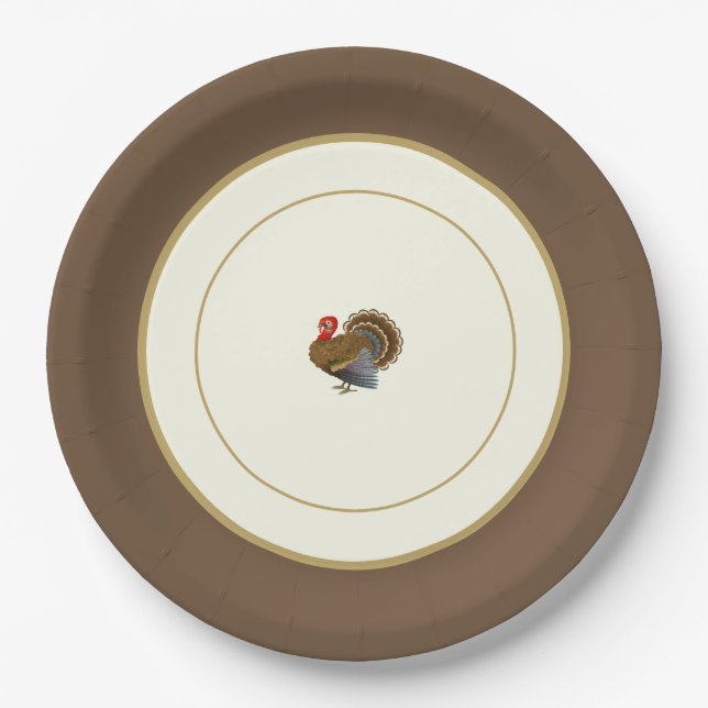 Happy Thanksgiving Turkey Rim Paper Plate (Front)