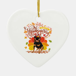 Happy Thanksgiving Turkey Rottweiler Pet Owner Ceramic Tree Decoration