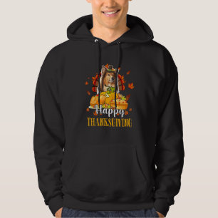 Happy Thanksgiving Turkey Sheltie Wearing Hat Fall Hoodie