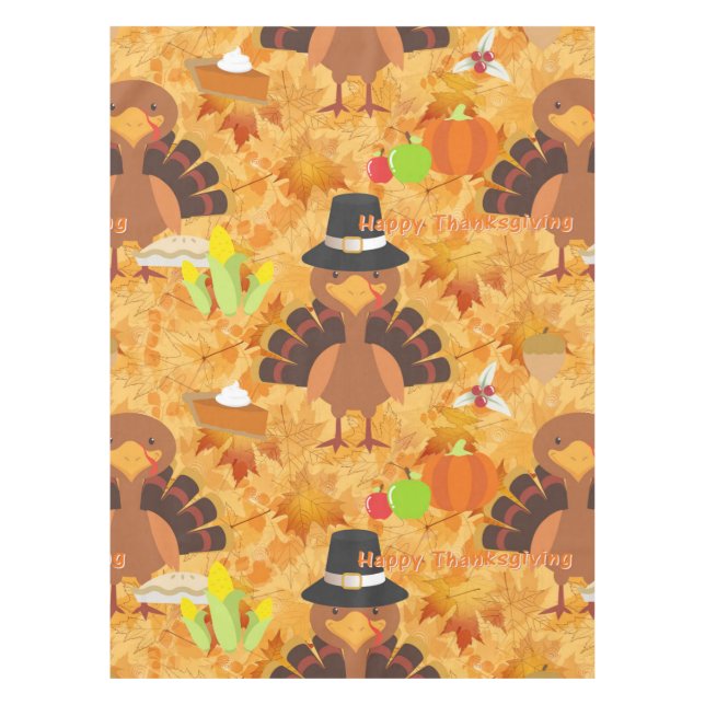 happy thanksgiving turkey tablecloth table cloth (Front)