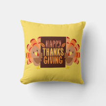 Happy Thanksgiving Turkey Throw Pillow