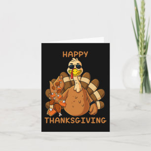 Happy Thanksgiving Turkey Throwing Food Fun Boys K Card