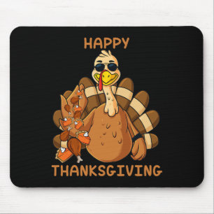Happy Thanksgiving Turkey Throwing Food Fun Boys K Mouse Mat