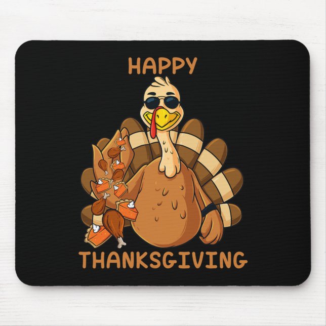 Happy Thanksgiving Turkey Throwing Food Fun Boys K Mouse Mat (Front)