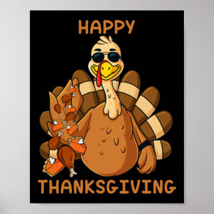Happy Thanksgiving Turkey Throwing Food Fun Boys K Poster