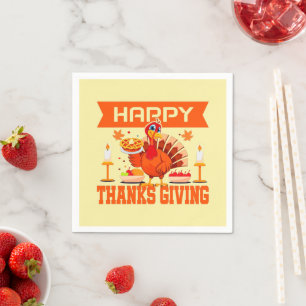 Happy Thanksgiving Turkey with Pie Small Napkin