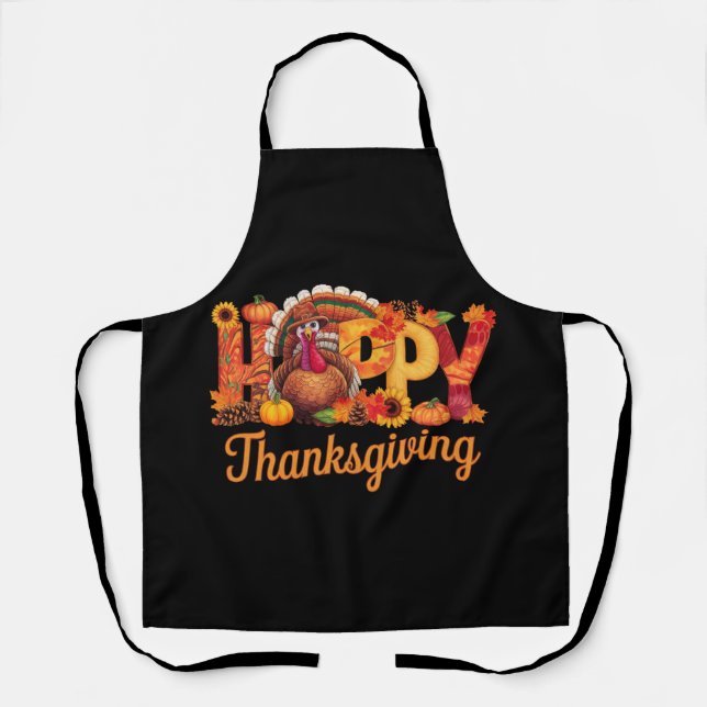 Happy Thanksgiving Turkeys Fall Apron (Front)