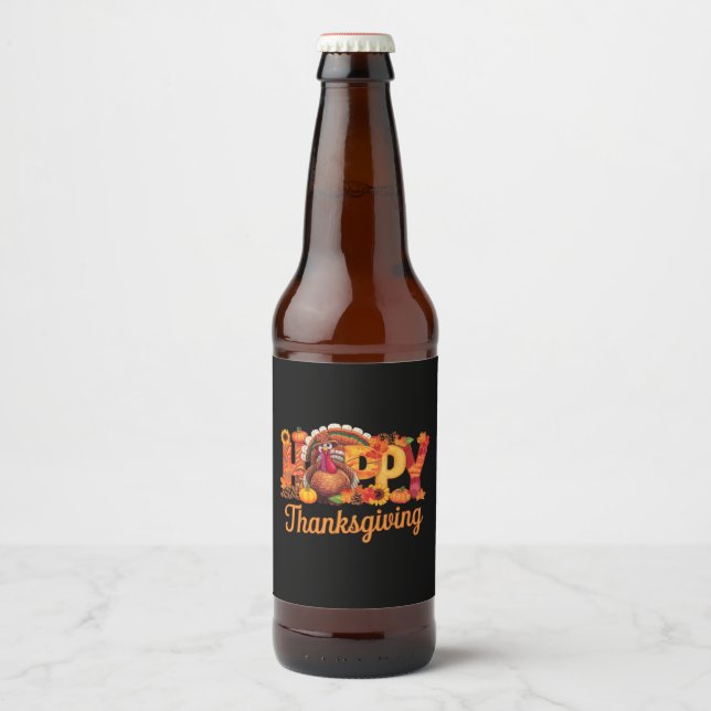 Happy Thanksgiving Turkeys Fall Beer Bottle Label (Front)