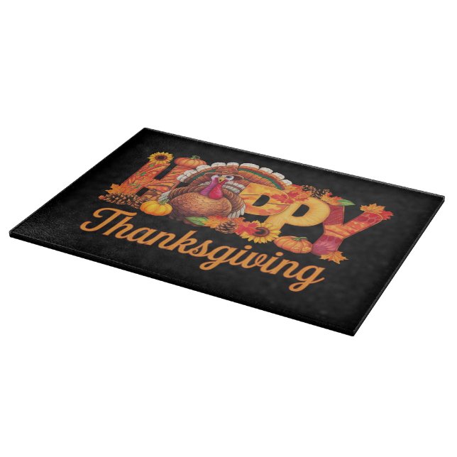 Happy Thanksgiving Turkeys Fall Cutting Board (Corner)