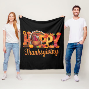 Happy Thanksgiving Turkeys Fall Fleece Blanket
