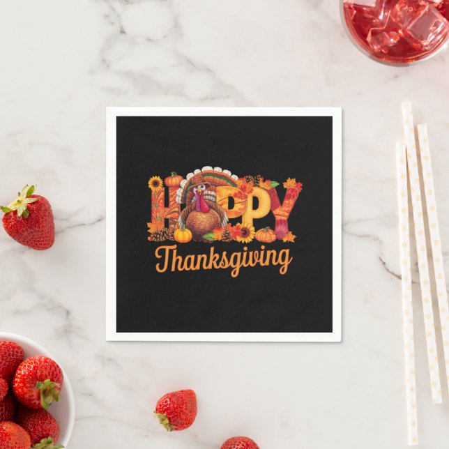Happy Thanksgiving Turkeys Fall Napkin (Insitu)