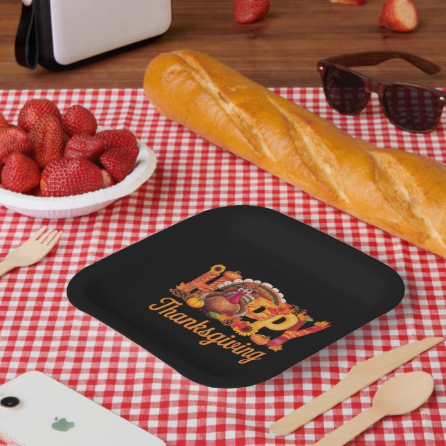 Happy Thanksgiving Turkeys Fall Paper Plate (Picnic)