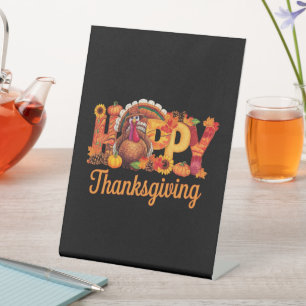 Happy Thanksgiving Turkeys Fall Pedestal Sign