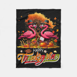 Happy Thanksgiving Two Cute Flamingos With Rber Jo Fleece Blanket