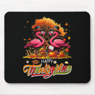 Happy Thanksgiving Two Cute Flamingos With Rber Jo Mouse Mat
