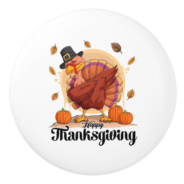 Happy Thanksgiving Typography  Ceramic Knob (Front)