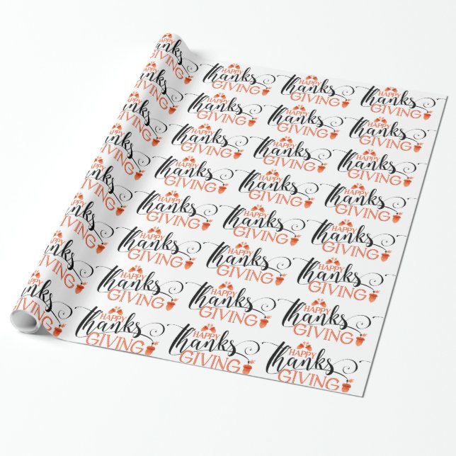 Happy Thanksgiving Typography Design Pattern Wrapping Paper (Unrolled)