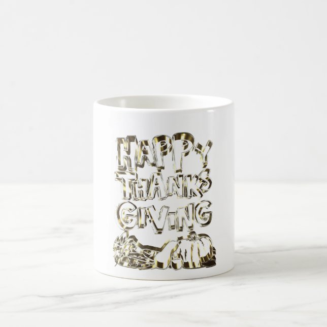 Happy Thanksgiving Typography Gold Harvest Pumpkin Coffee Mug (Center)