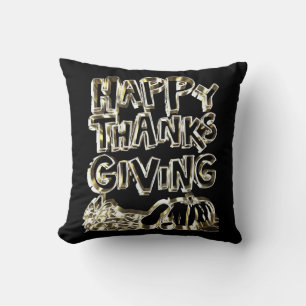 Happy Thanksgiving Typography Gold Harvest Pumpkin Cushion