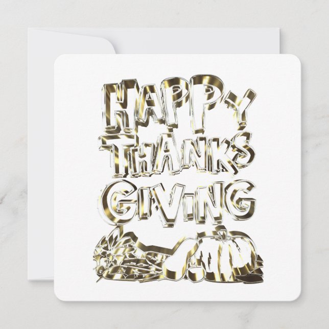 Happy Thanksgiving Typography Gold Harvest Pumpkin Holiday Card (Front)