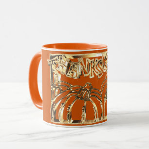 Happy Thanksgiving Typography Gold Orange Pumpkins Mug