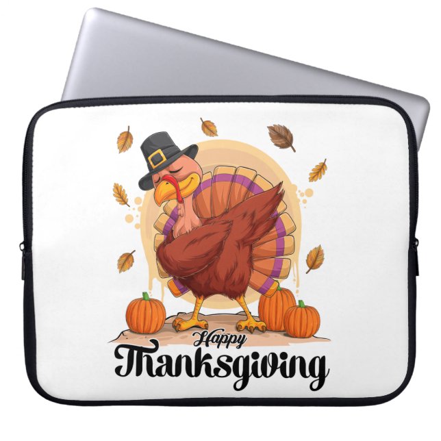 Happy Thanksgiving Typography Laptop Sleeve (Front)