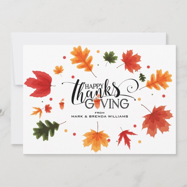 Happy Thanksgiving typography leaves frame Thank Y Thank You Card (Front)