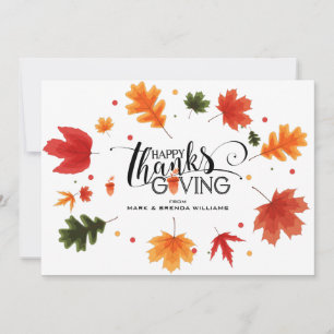 Happy Thanksgiving typography leaves frame Thank Y Thank You Card