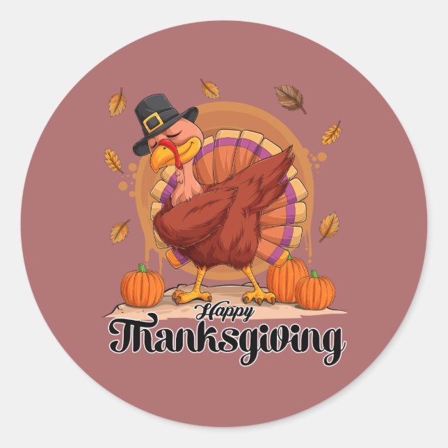 Happy Thanksgiving Typography Round Sticker (Front)