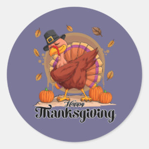 Happy Thanksgiving Typography Round Sticker