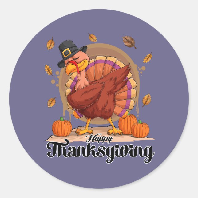 Happy Thanksgiving Typography Round Sticker (Front)