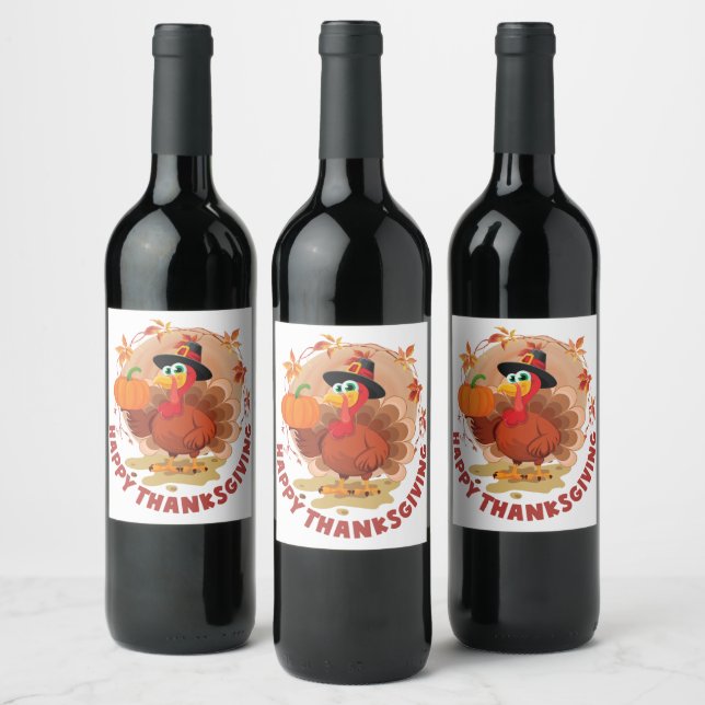 Happy Thanksgiving Typography Wine Label (Bottles)