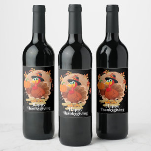 Happy Thanksgiving Typography Wine Label
