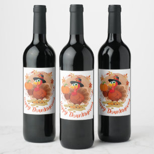 Happy Thanksgiving Typography Wine Label