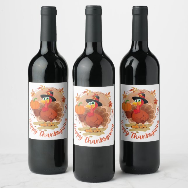Happy Thanksgiving Typography Wine Label (Bottles)