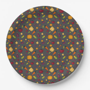 Happy thanksgiving vegetables pattern grey paper plate