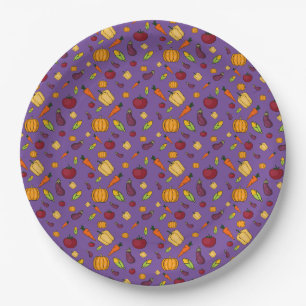 Happy thanksgiving vegetables pattern lavender paper plate