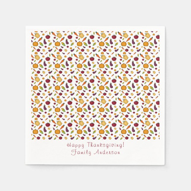 Happy thanksgiving  vegetables pattern white napkin (Front)