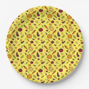 Happy thanksgiving vegetables pattern yellow paper plate
