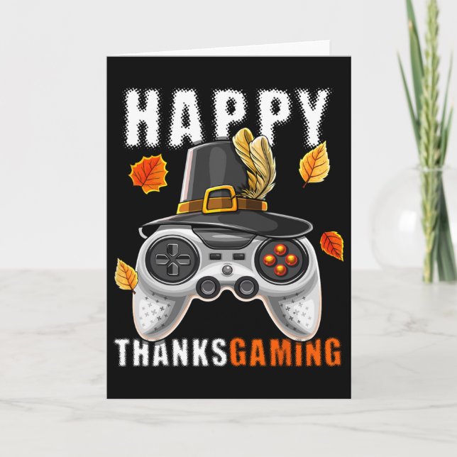 Happy Thanksgiving Video Game Controller Pilgrim C Card (Front)