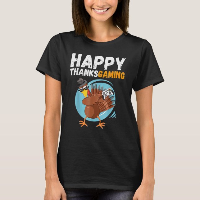Happy Thanksgiving Video Game Dabbing Turkey Boys  T-Shirt (Front)
