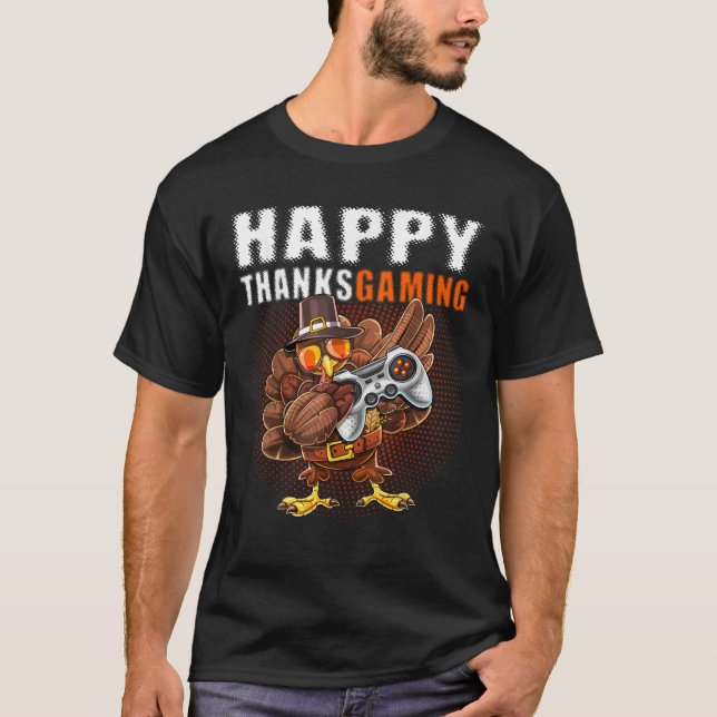 Happy Thanksgiving Video Game Dabbing Turkey Pilgr T-Shirt (Front)
