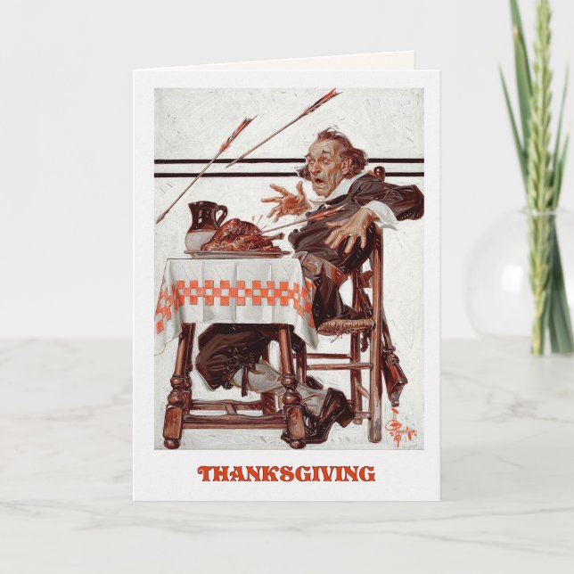 Happy Thanksgiving. Vintage Art Humourous  Holiday Card (Front)