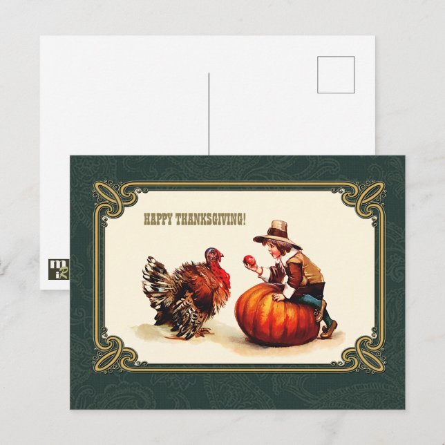 Happy Thanksgiving. Vintage Design Postcards (Front/Back)