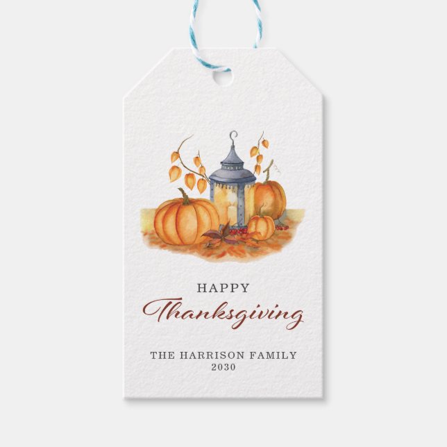 Happy Thanksgiving Vintage Pumpkin  Gift Tags (Front)